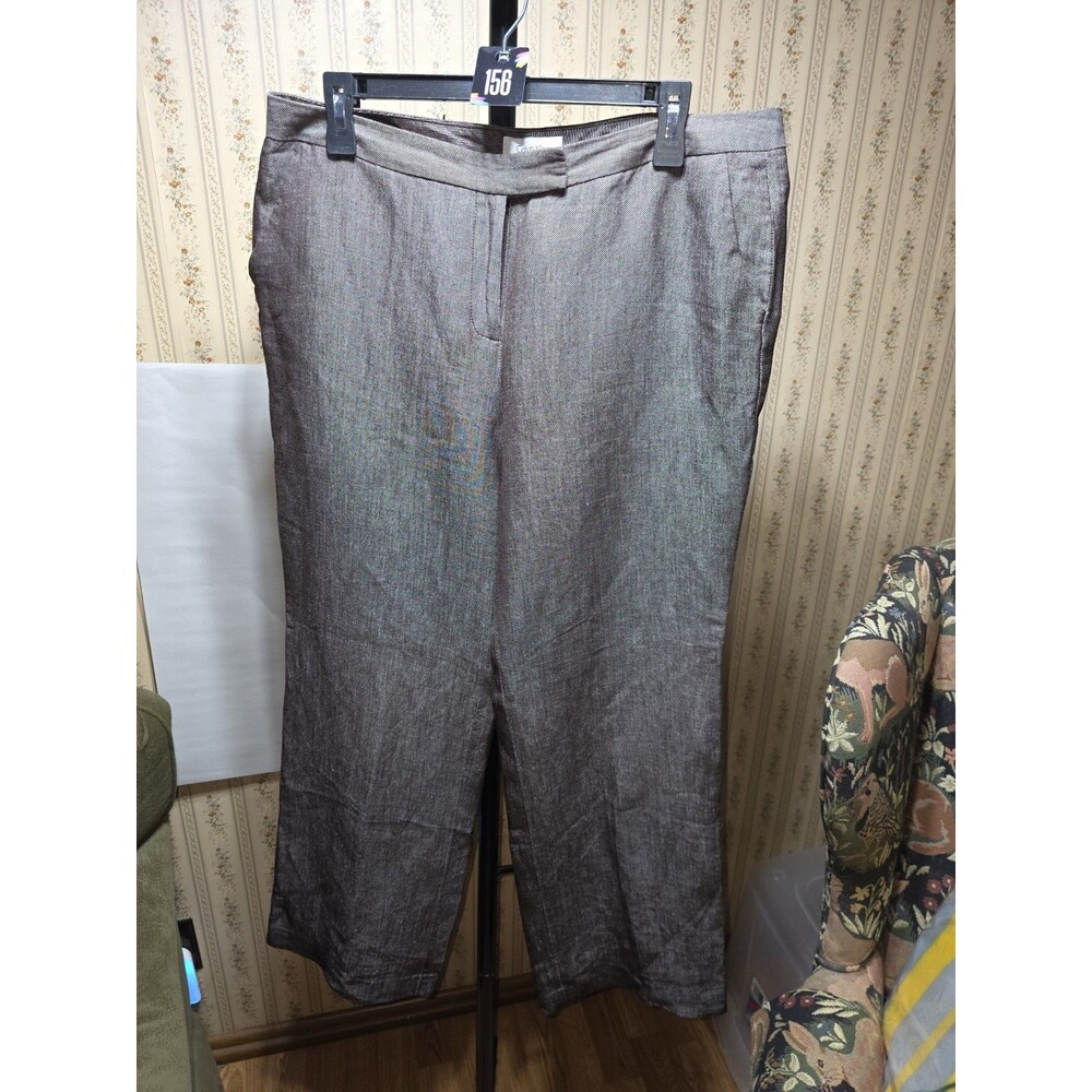 Calvin Klein Womens Linen Blend Dress Pants Brown Taupe Size 12 Career Slacks